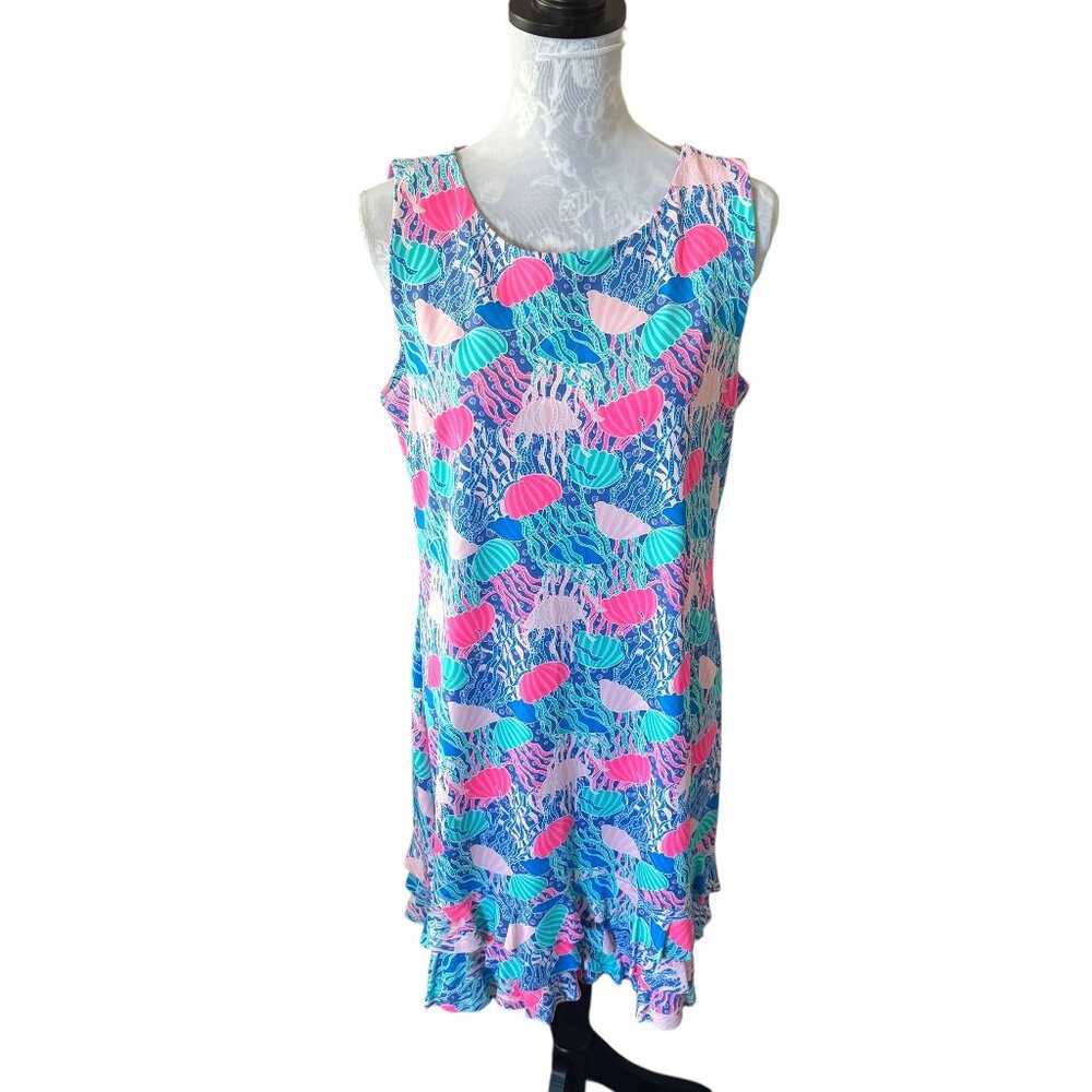 Lulu-B Womens Jellyfish Print Athletic Dress Sleeveless Flounce Ruffle Large